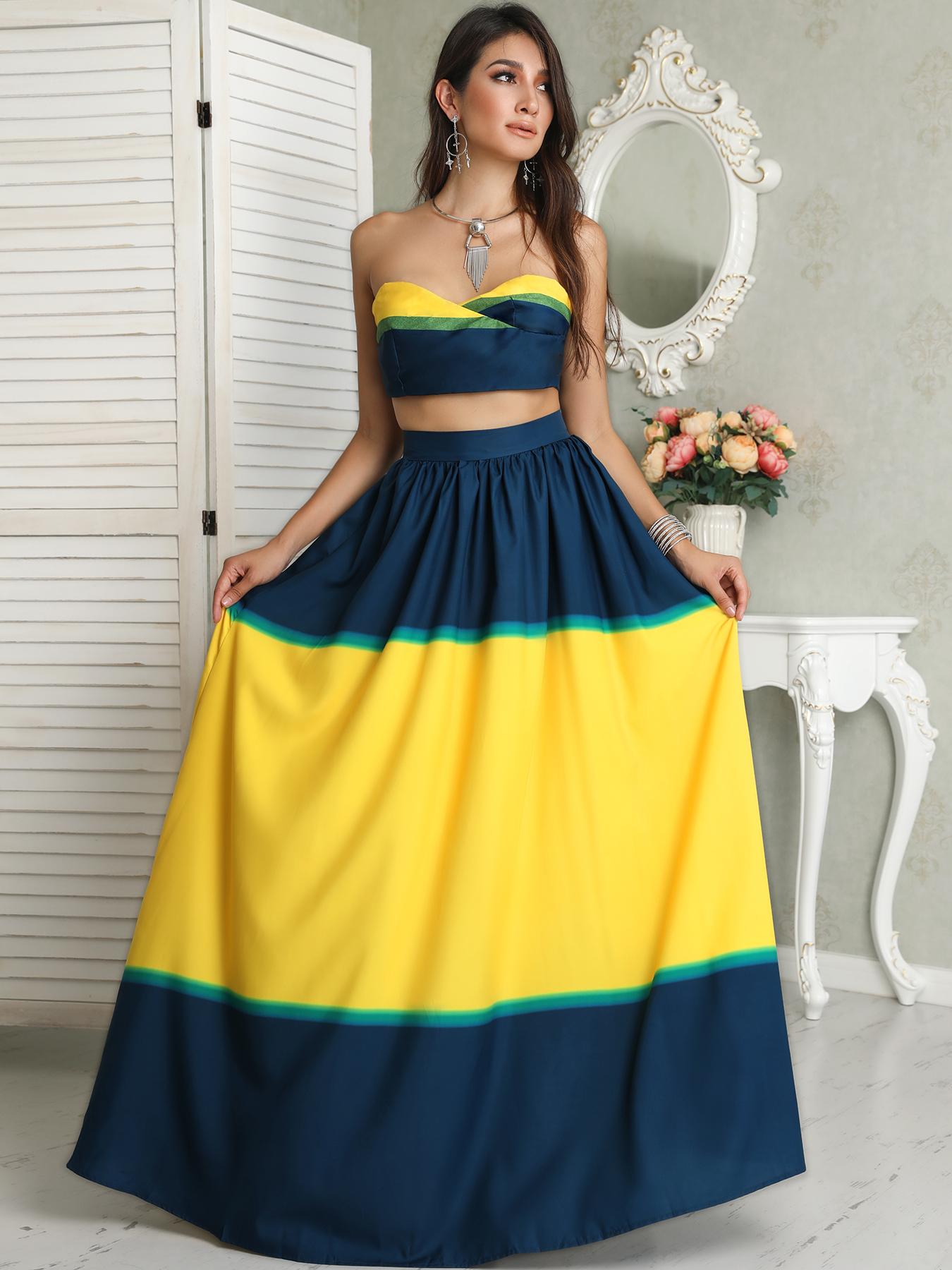 

Tie Dye Print Tube Top & Maxi Skirt Set