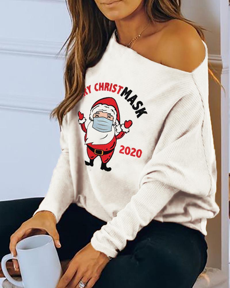 

Christmas Santa Letter Print Sweatshirt, White