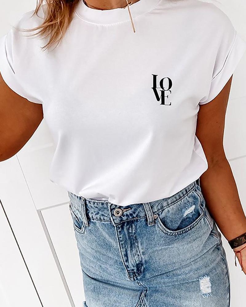 

Letter Print Short Sleeve Casual T-shirt, White