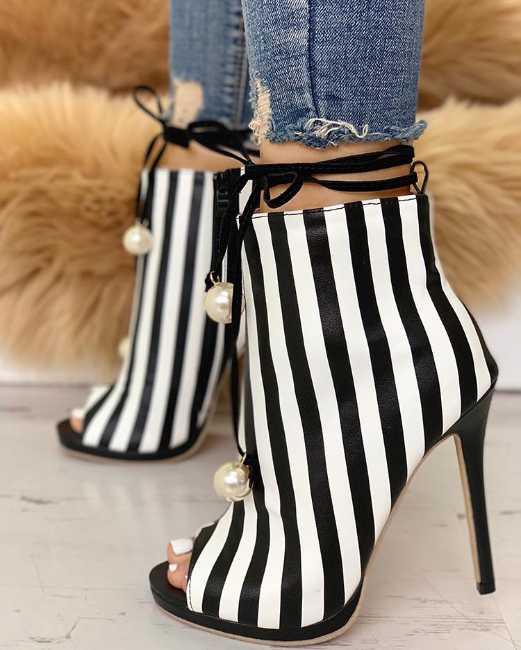 

Stylish Beading Stripes Peep Toe Stiletto Heels