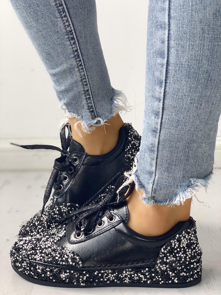

Sequins Embellished Lace-Up Sneakers