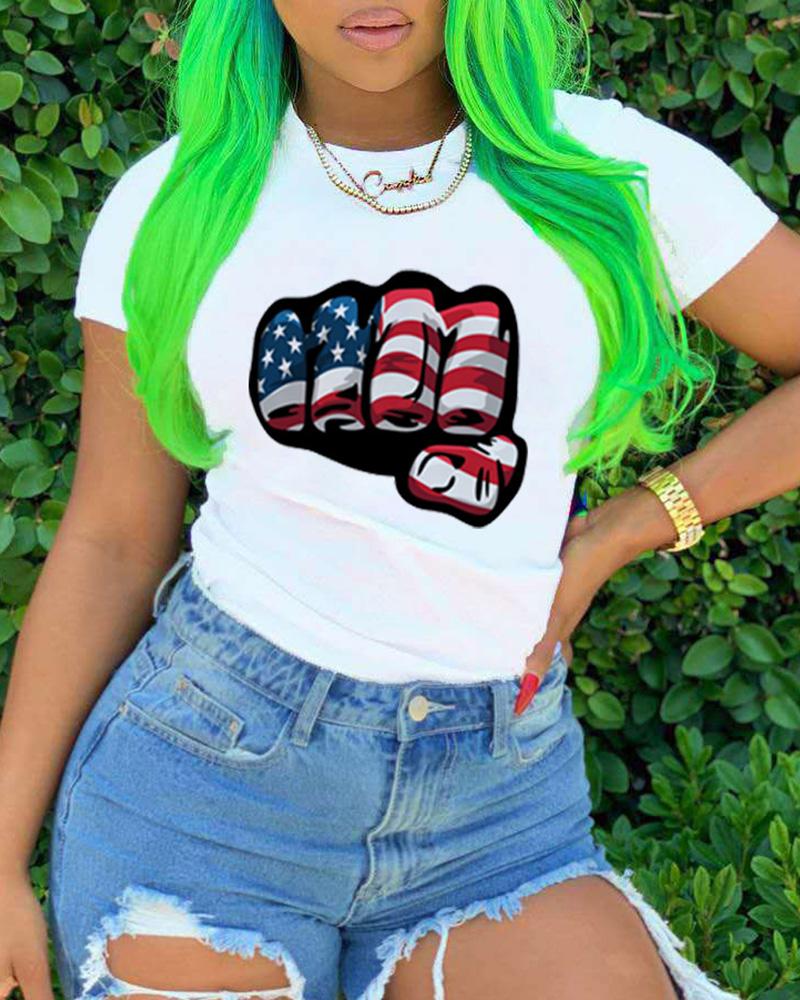 

Flag Print Lip Pattern Casual T-shirt, Style1