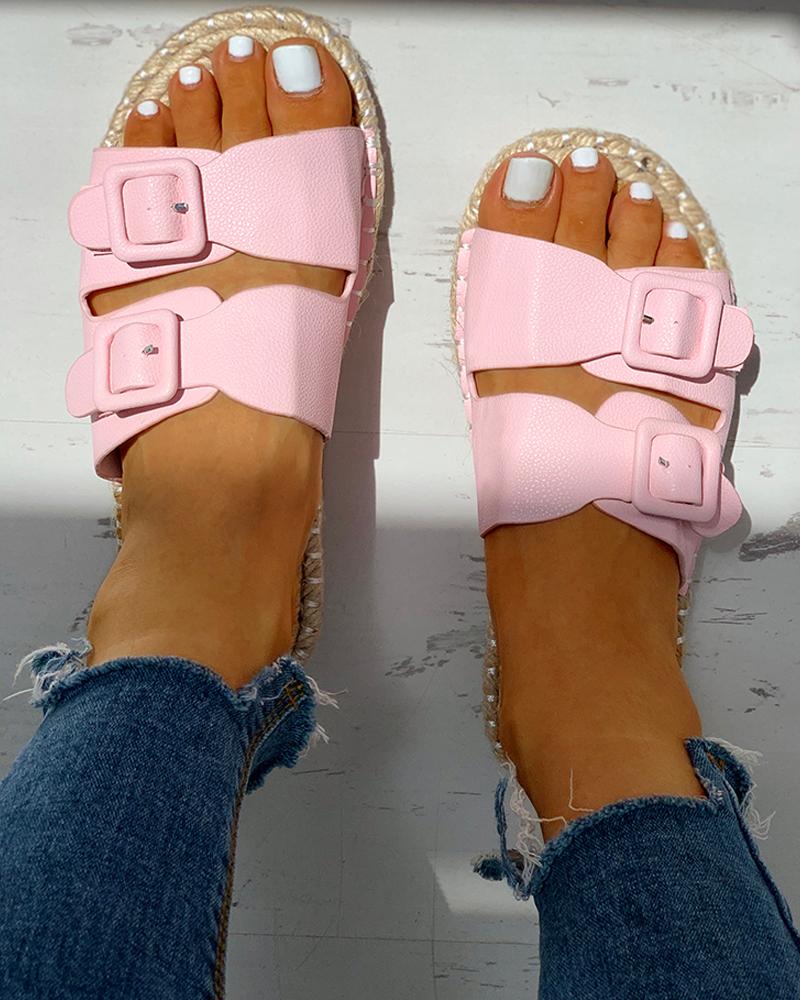 

Double Buckled Flat Slipper Sandals, Pink