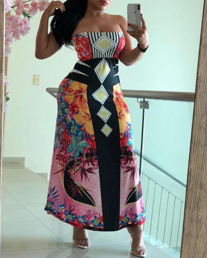 

Exotic Print Tube Maxi Dress, Multicolor