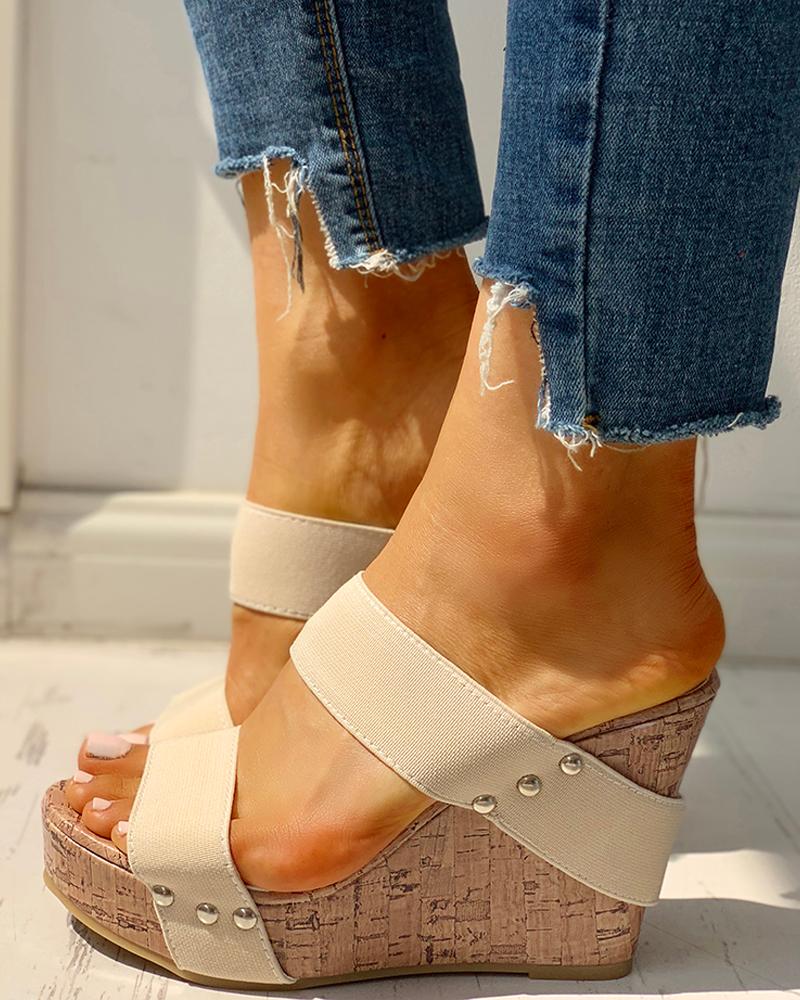 

Rivet Detail Platform Wedge Sandals, Apricot