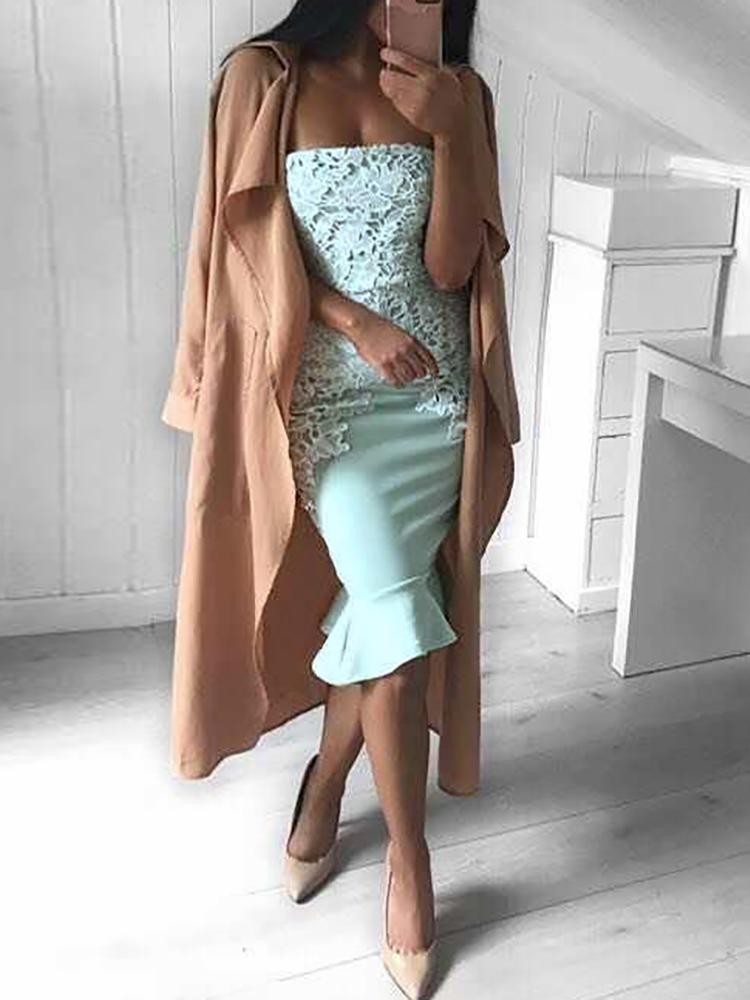 

Crochet Lace Overlay Fishtail Hem Bodycon Dress