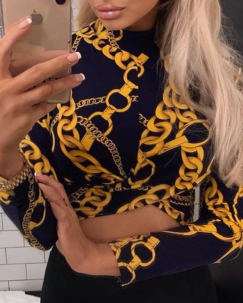 

Chain Print Twisted Casual Blouse
