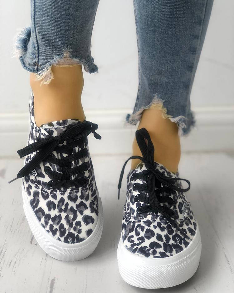 

Fashion Leopard Lace-Up Casual Sneakers, Gray