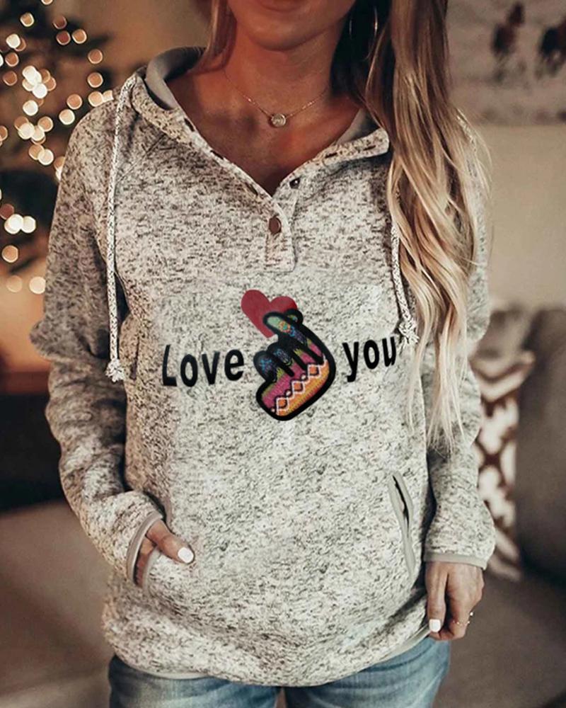 

Christmas Letter Print Hooded Sweatshirt, Gray