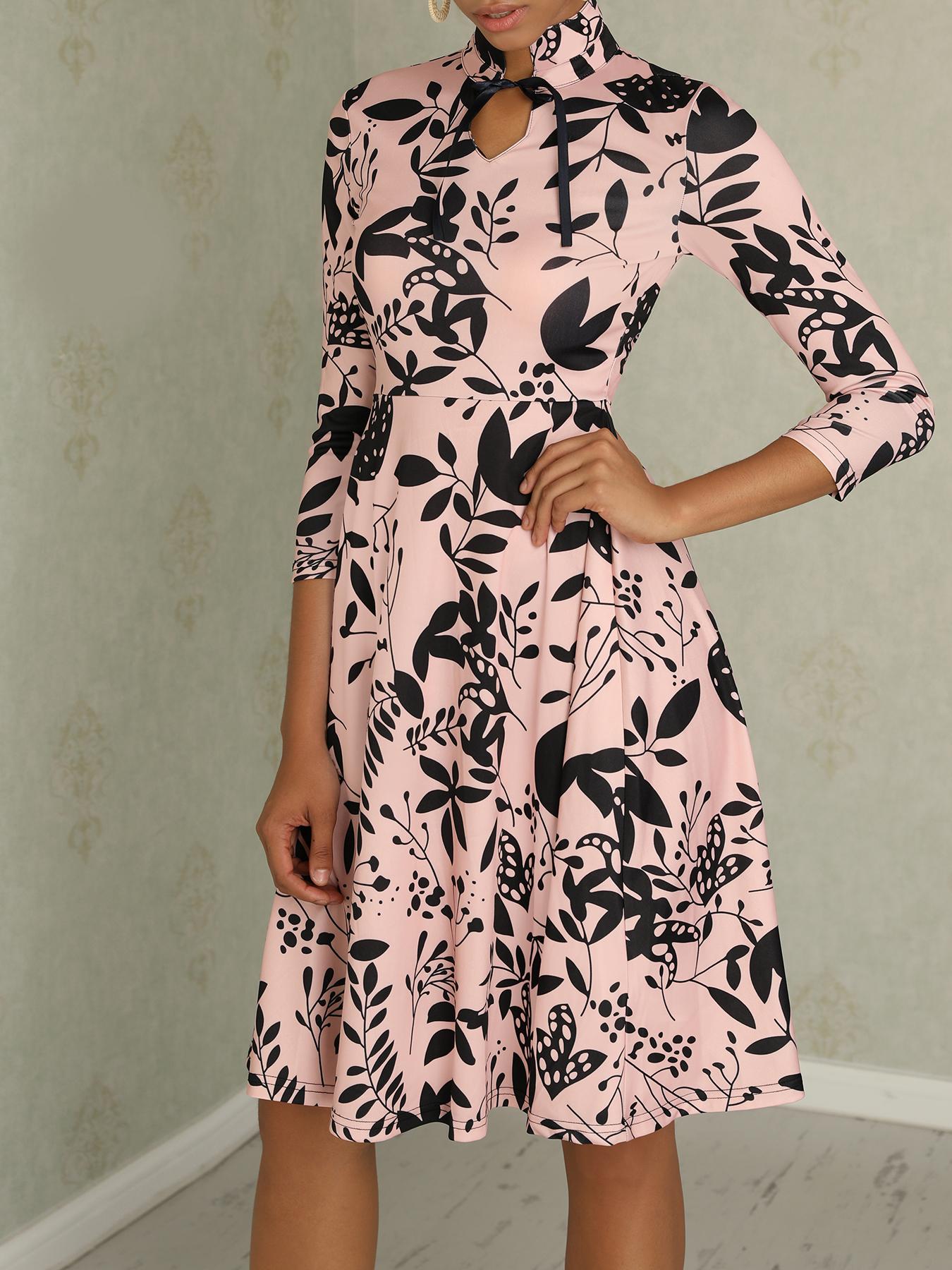 

Vintage Floral Print Long Sleeve Casual Dress