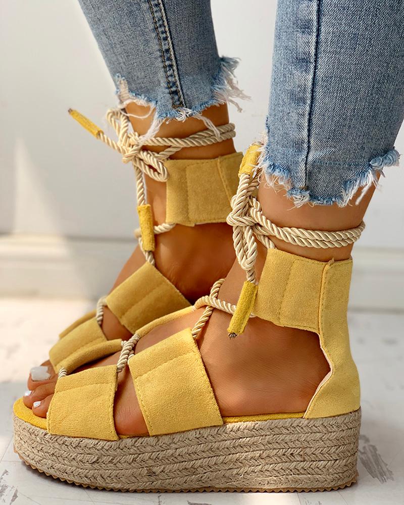 

Suede Rope Design Espadrille Wedge Sandals, Yellow