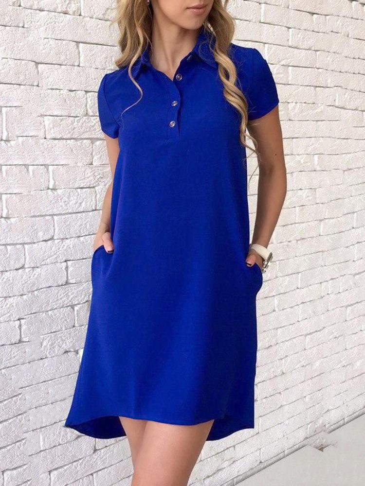 

Solid Button Front Polo Shirt Dress