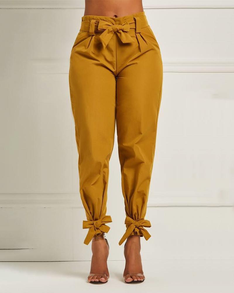 

High Waist Paperbag Waist Tied Ankle Casual Pants
