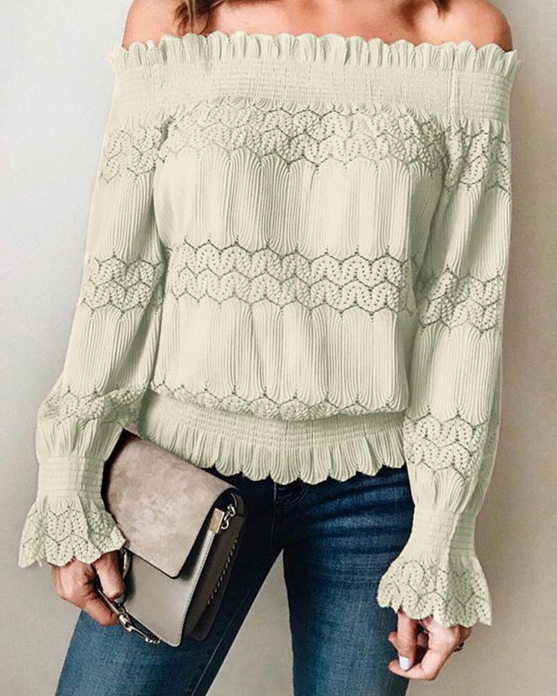 

Off Shoulder Lace Trim Casual Top, Apricot