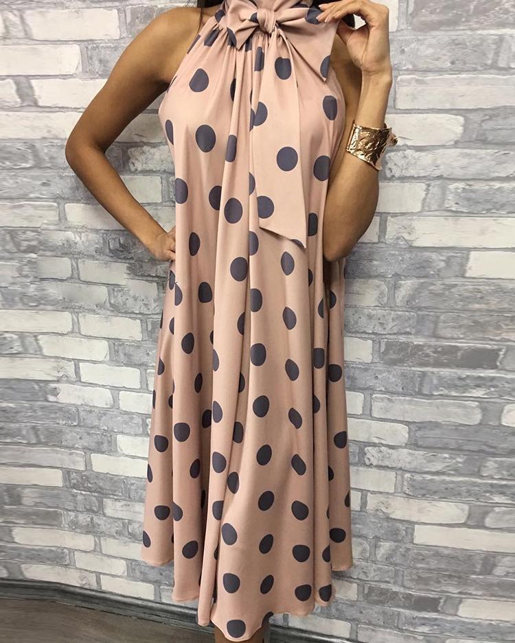 

Dot Sleeveless Tied Neck Casual Dress