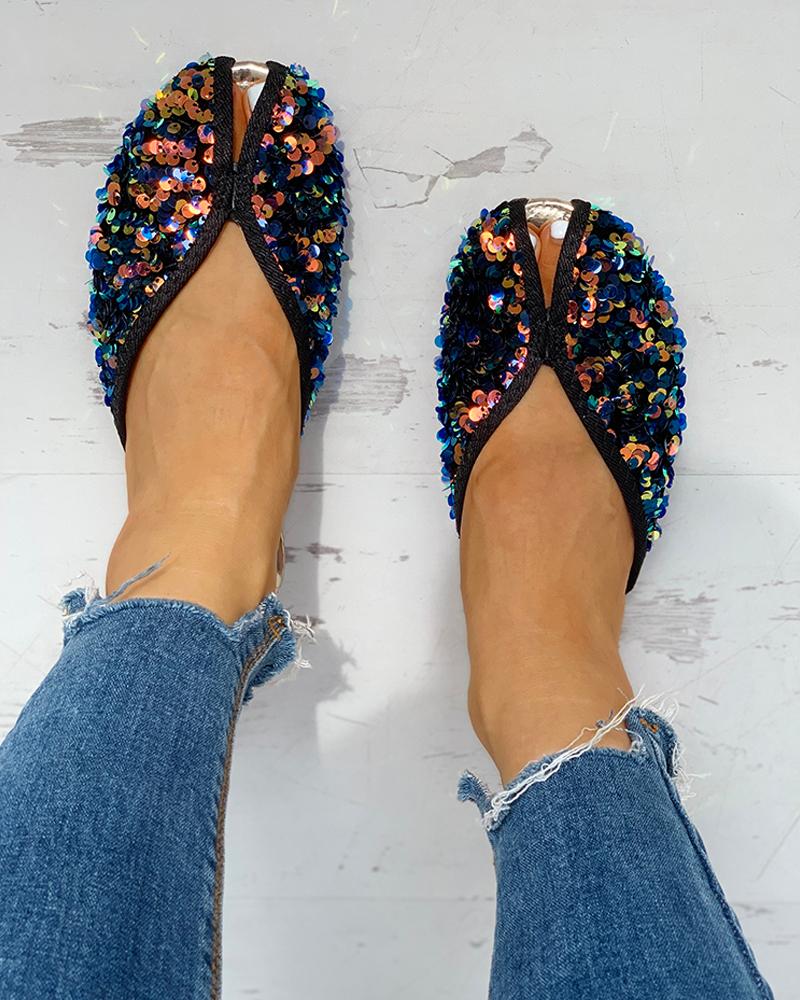 

Slingback Sequins Casual Slipper Sandals