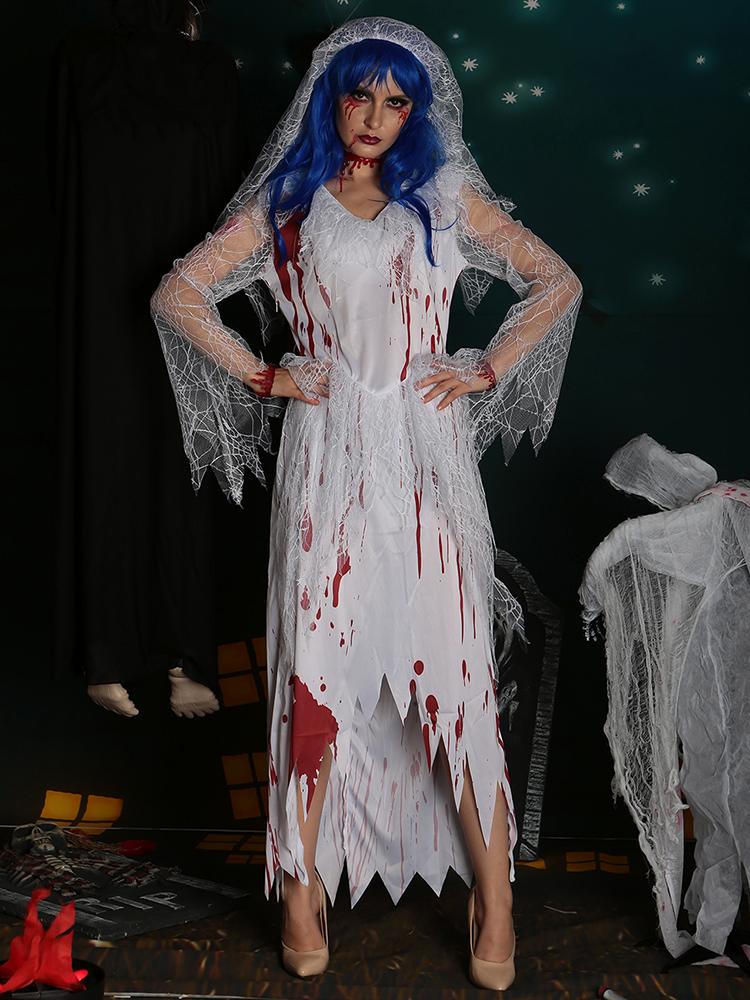 

Till Death do Us Apart Zombie Bride Halloween Costume Set, White