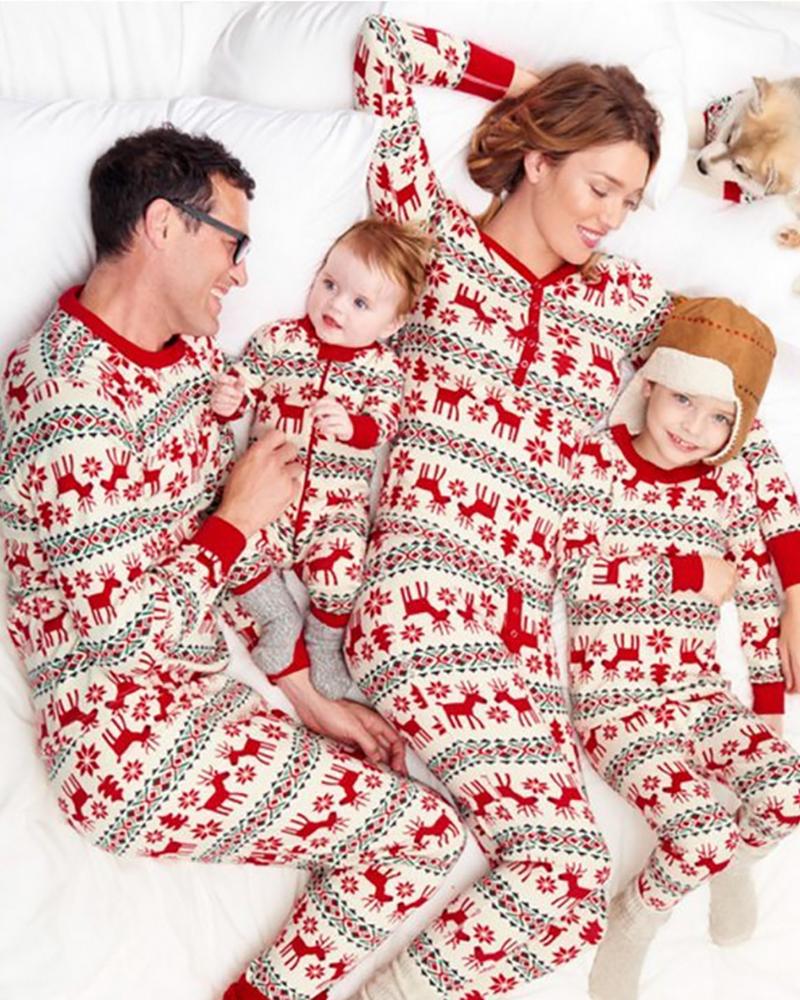

Christmas Print Colorblock Lounge Jumpsuit For Baby, Red