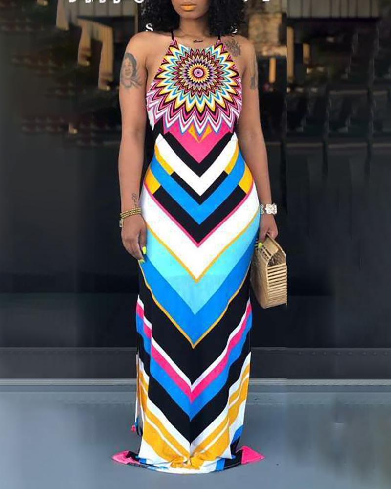

Print Hollow Out Sling Maxi Dress, Multicolor