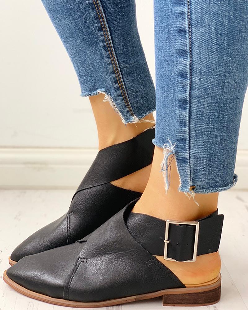 

Pointed Toe Slingback Buckled Detail Shoes, Black