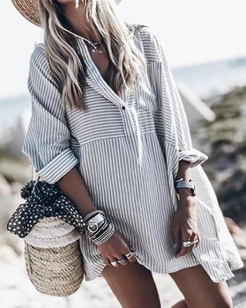 

Stiped Colorblock Button Design Casual Shirt, Gray