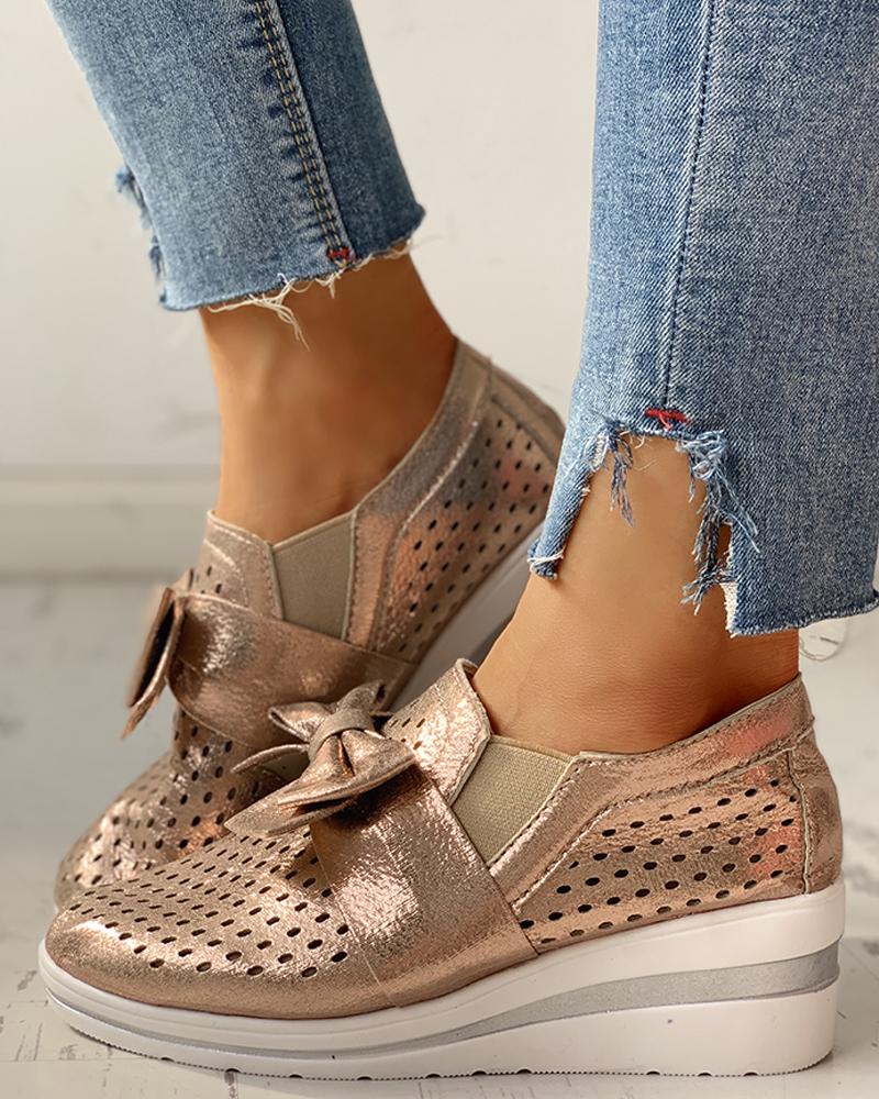 

Glitter Hollow Out Bowknot Sneakers, Gold