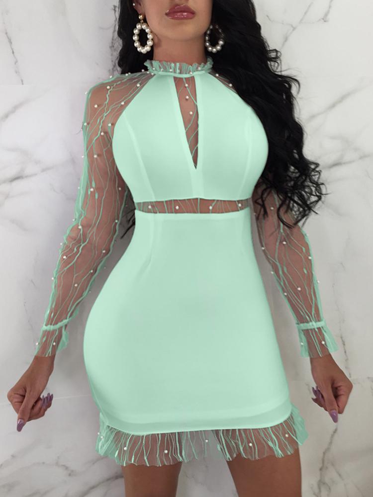 

Sexy Sheer Mesh Shiny Embellished Party Dress, Light blue