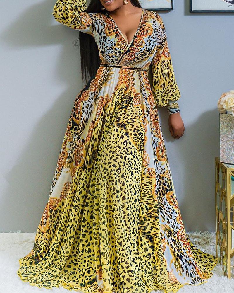 

Long Sleeve Leopard Print Maxi Dress, Yellow