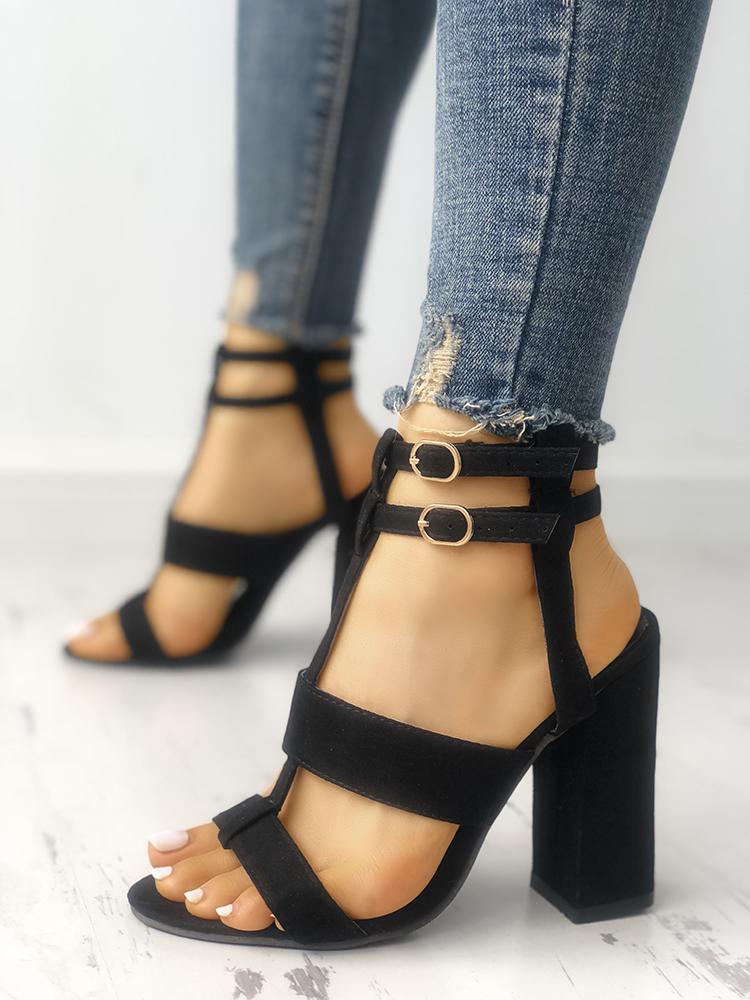 

Trendy Anklet Strap Buckle Peep Toe High Heeled Sandals