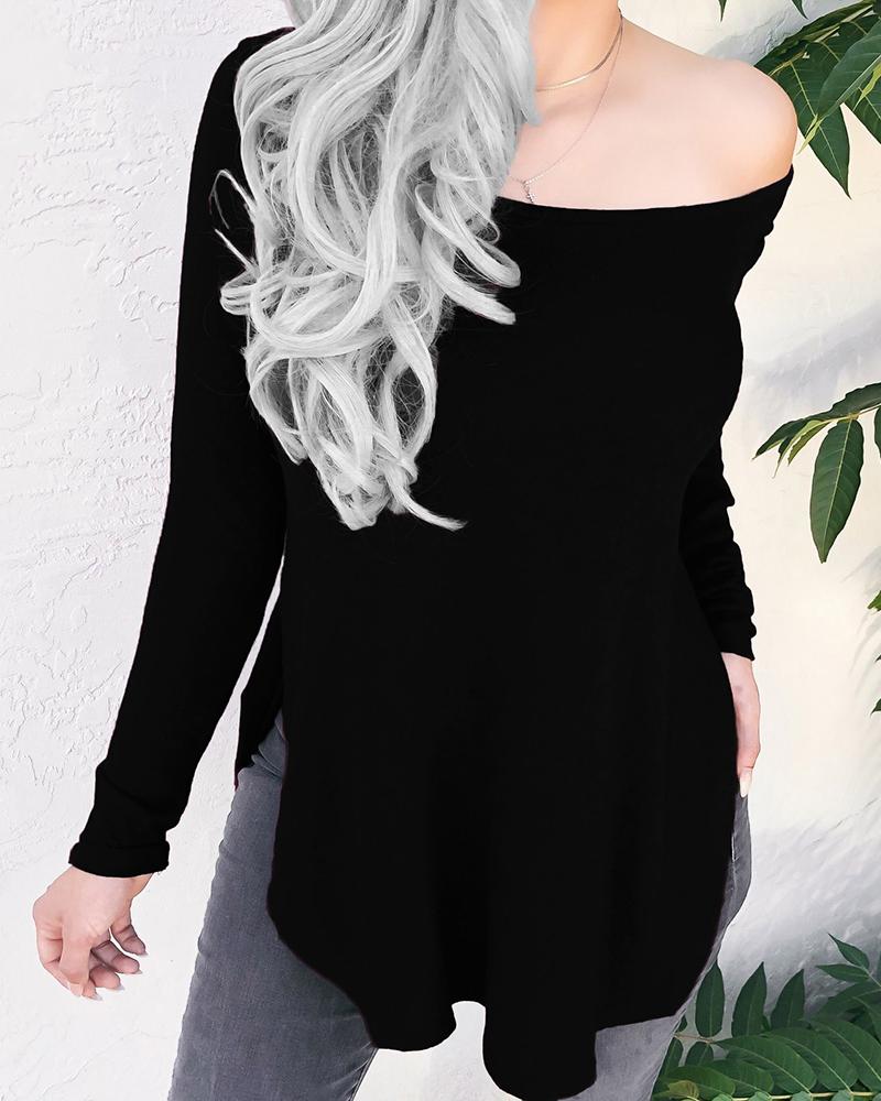 

Solid One Shoulder Casual Sweater, Black