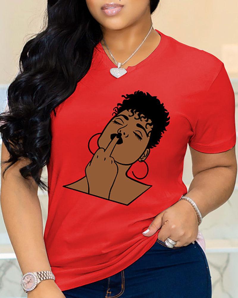 

Figure Graphic Print Short Sleeve Casual T-shirt, Red