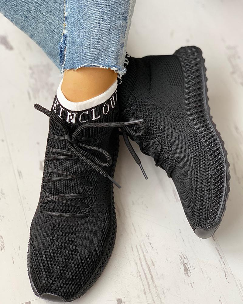 

Net Surface Breathable Lace-Up Casual Sneakers, Black
