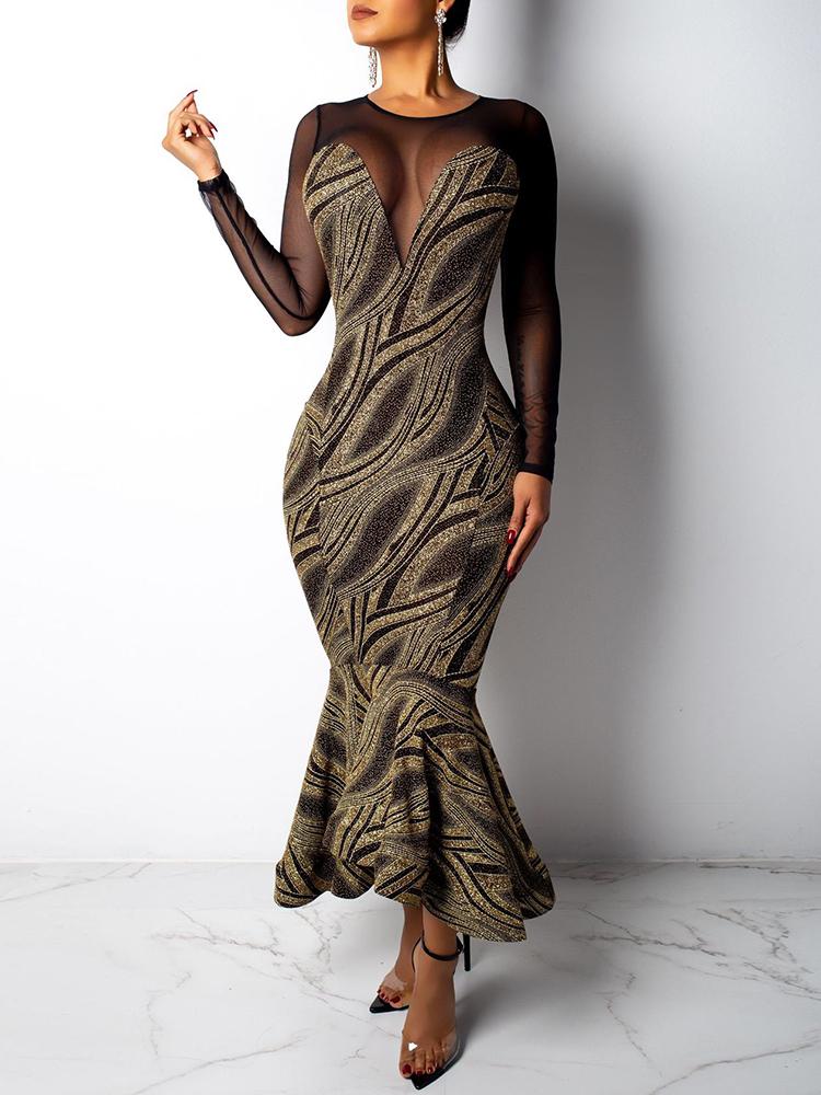 

Sheer Mesh Ruffles Hem Dress
