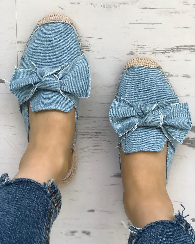 

Denim Bowknot Espadrille Casual Slippers, Blue