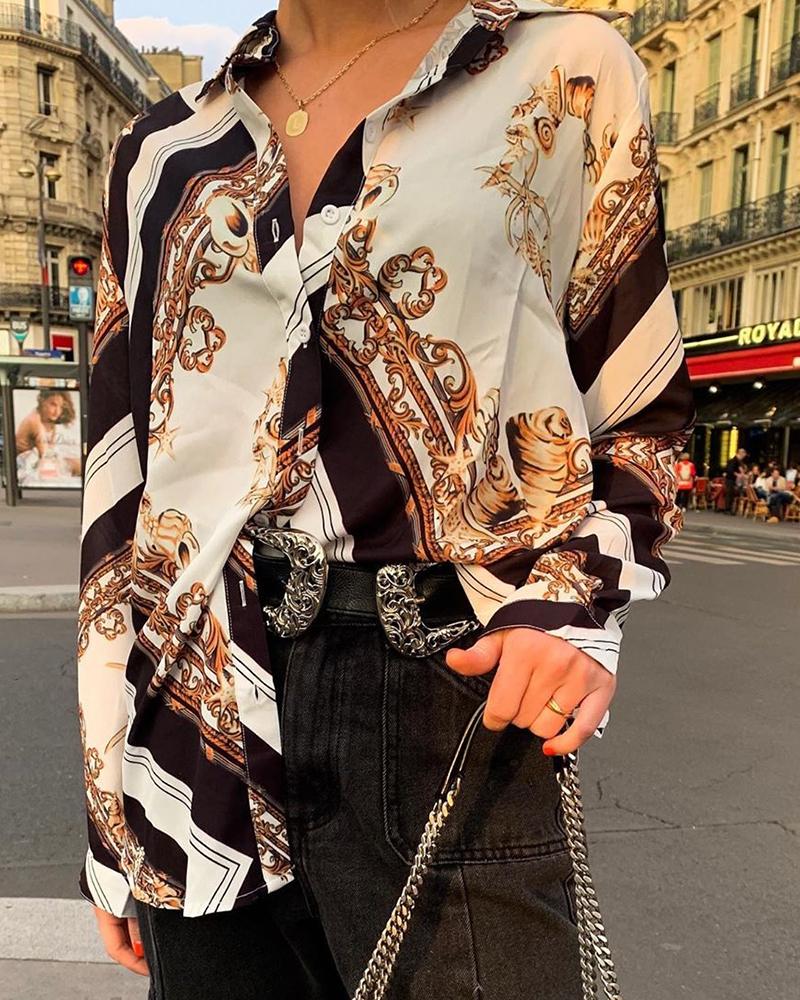 

Scarf Print Button Up Shirt, White
