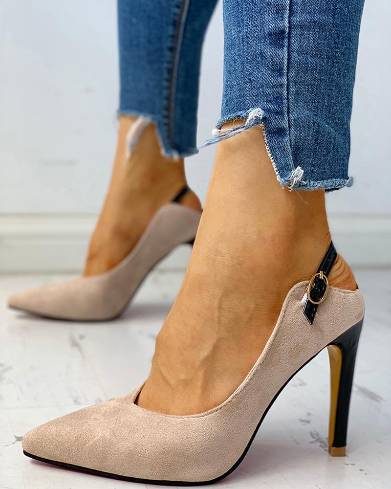 

Suede Pointed Toe Slingback Thin Heels, Beige