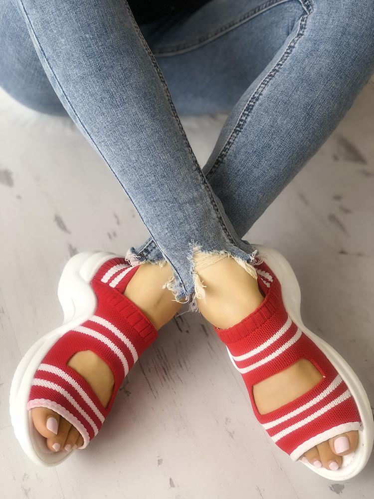 

Contrast Color Stripes Knitted Non-Slip Sandals