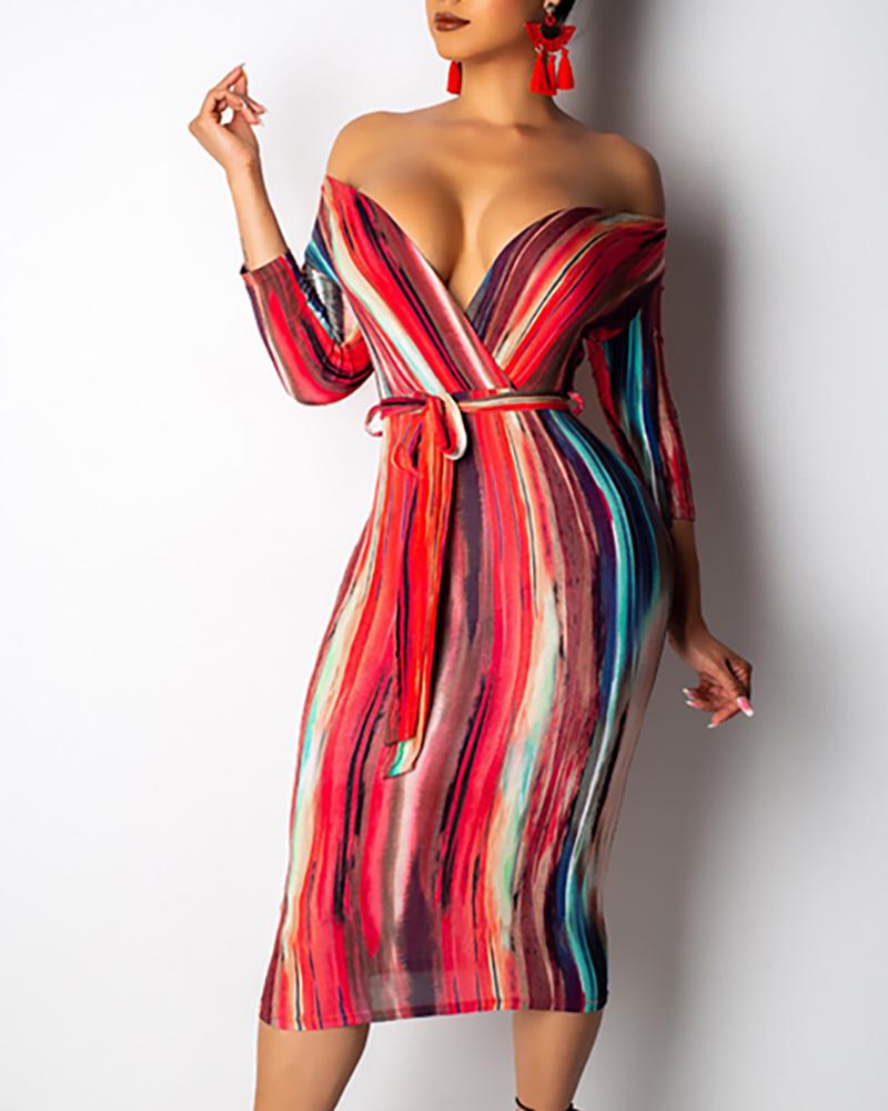 

Striped Tie Dye Print Slinky Dress