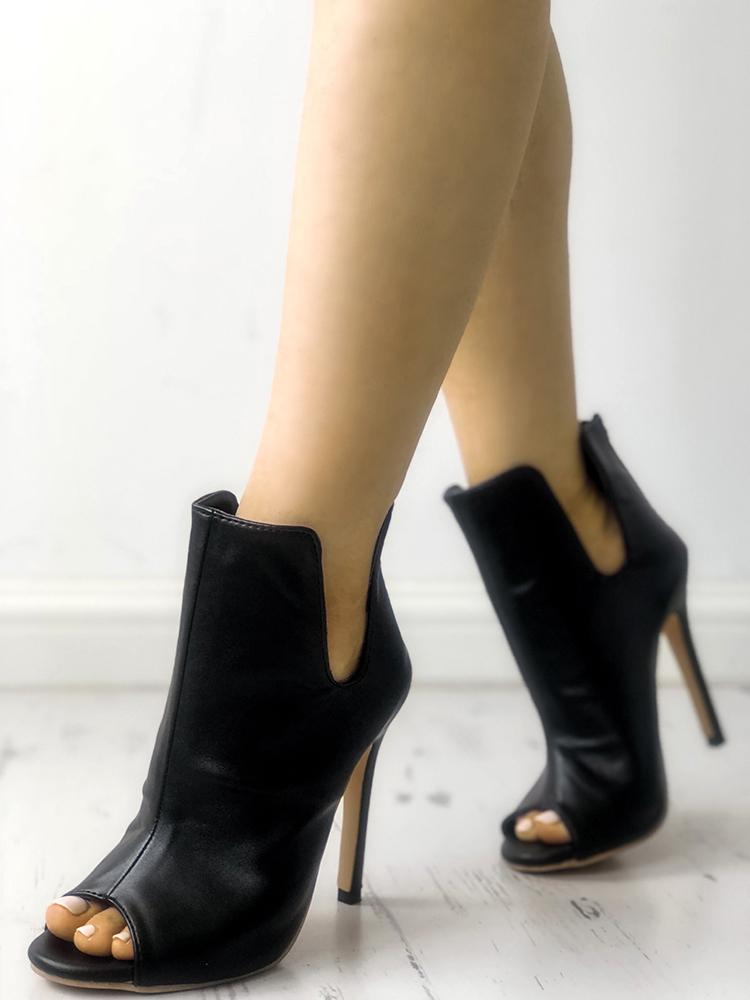 

Solid Fish Mouth Thin Heeled Boots