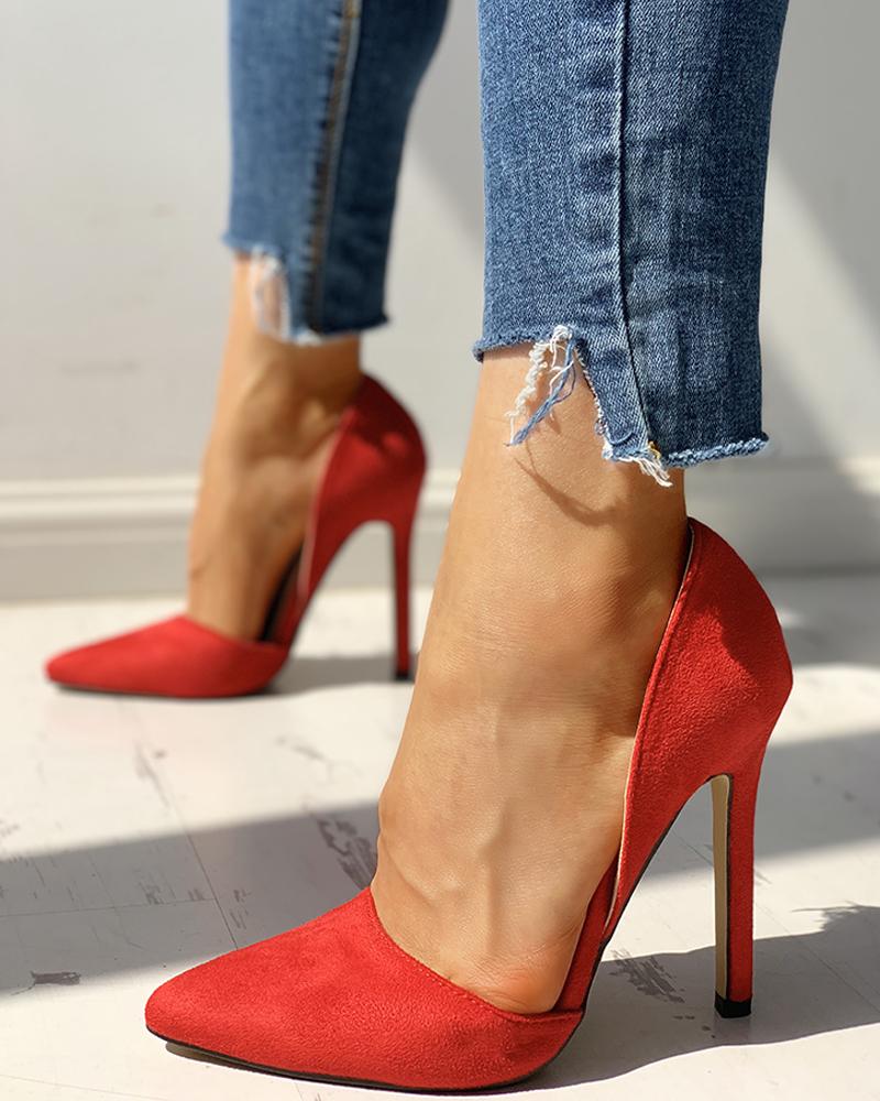 

Suede Pointed Toe Thin Heels, Red