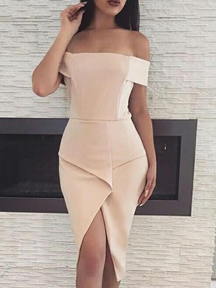 

Off Shoulder Slit Front Irregular Party Dress