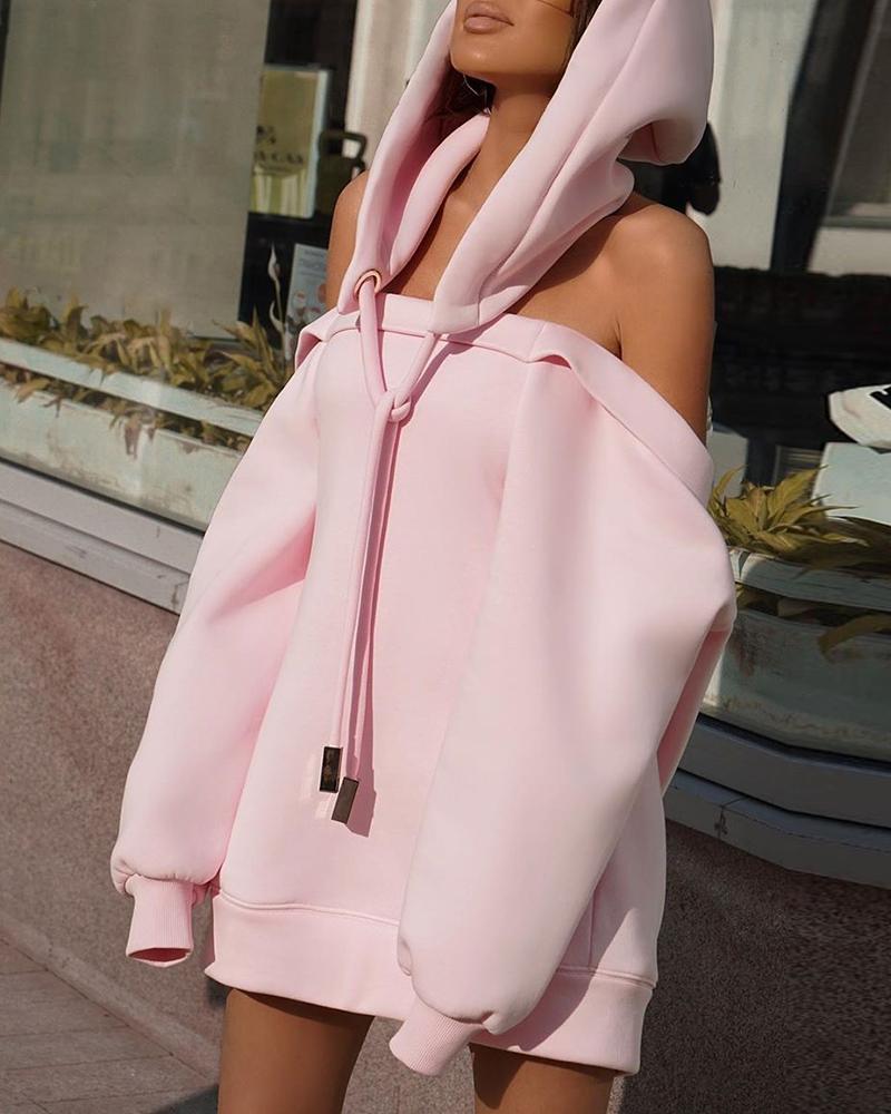 

Hooded Cut Out Drawstring Casual Sweatshirt