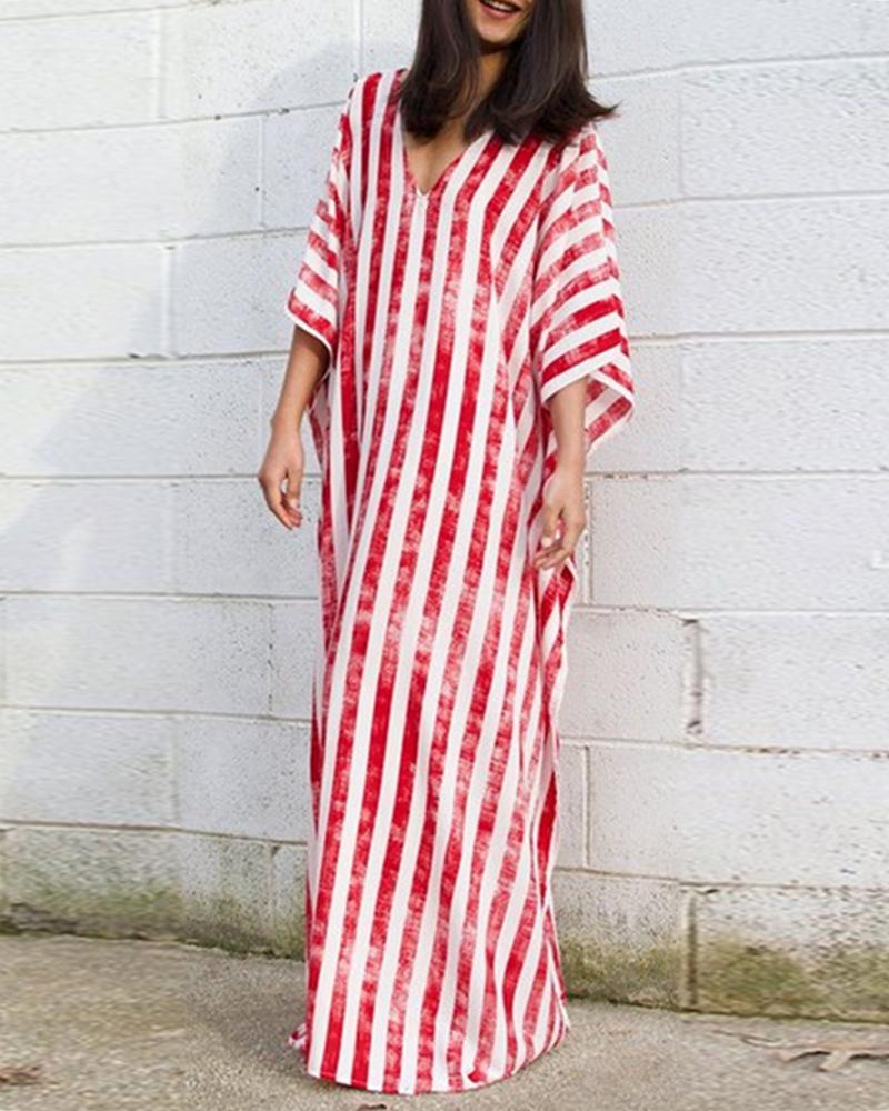 

Printed striped boho maxi women' dress, Red