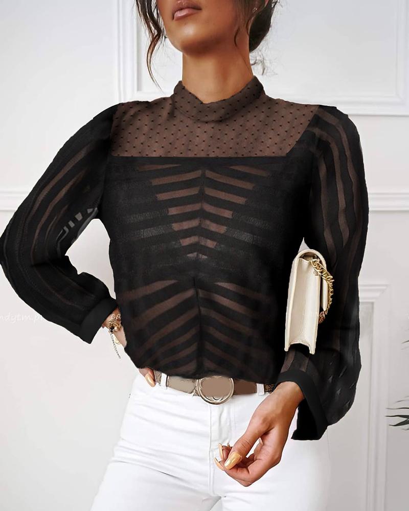 

Cutout Sheer Mesh Long Sleeve Top, Black