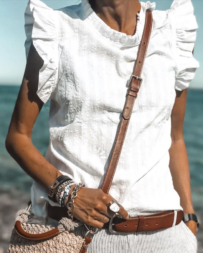

Ruffle Sleeveless Top, White