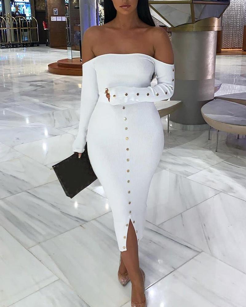 

Off Shoulder Button Front Tube Dress, White