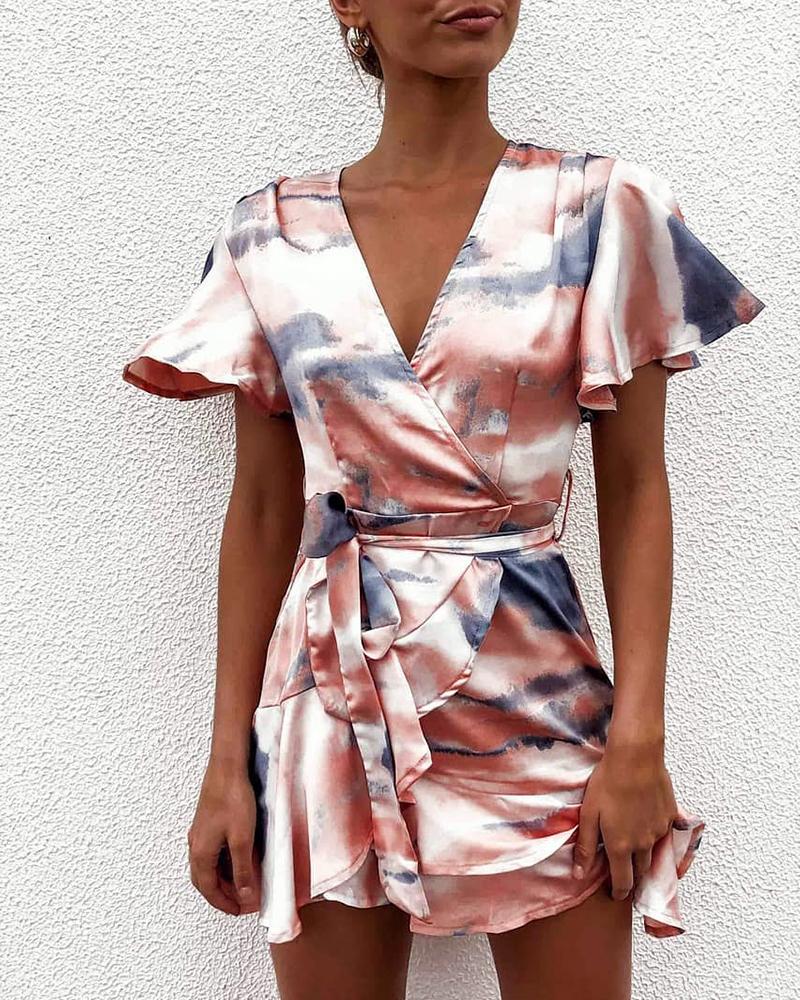 

Tie Dye V-Neck Mini Dress, Pink