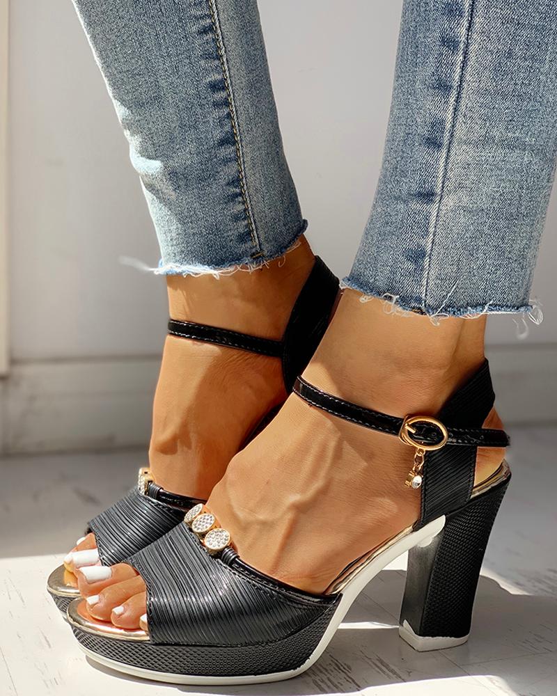 

Ankle Strap Platform Chunky Heeled Sandals, Black