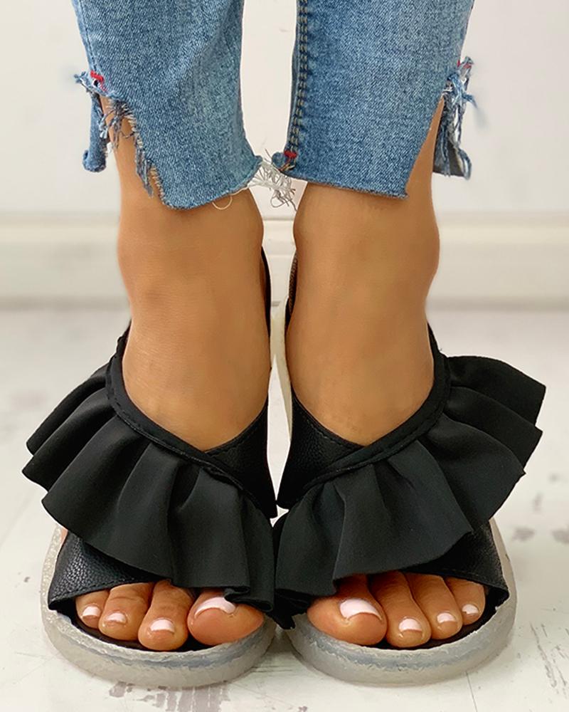 

Solid Ruffles Design Casual Shoes, Black