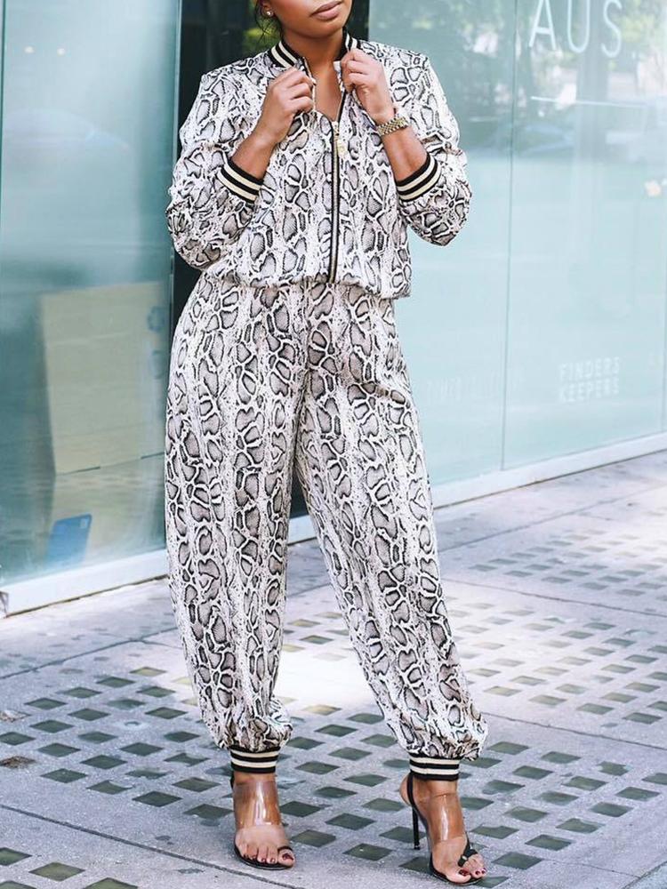 

Snakeskin Print Striped Tape Jacket & Pant Sets